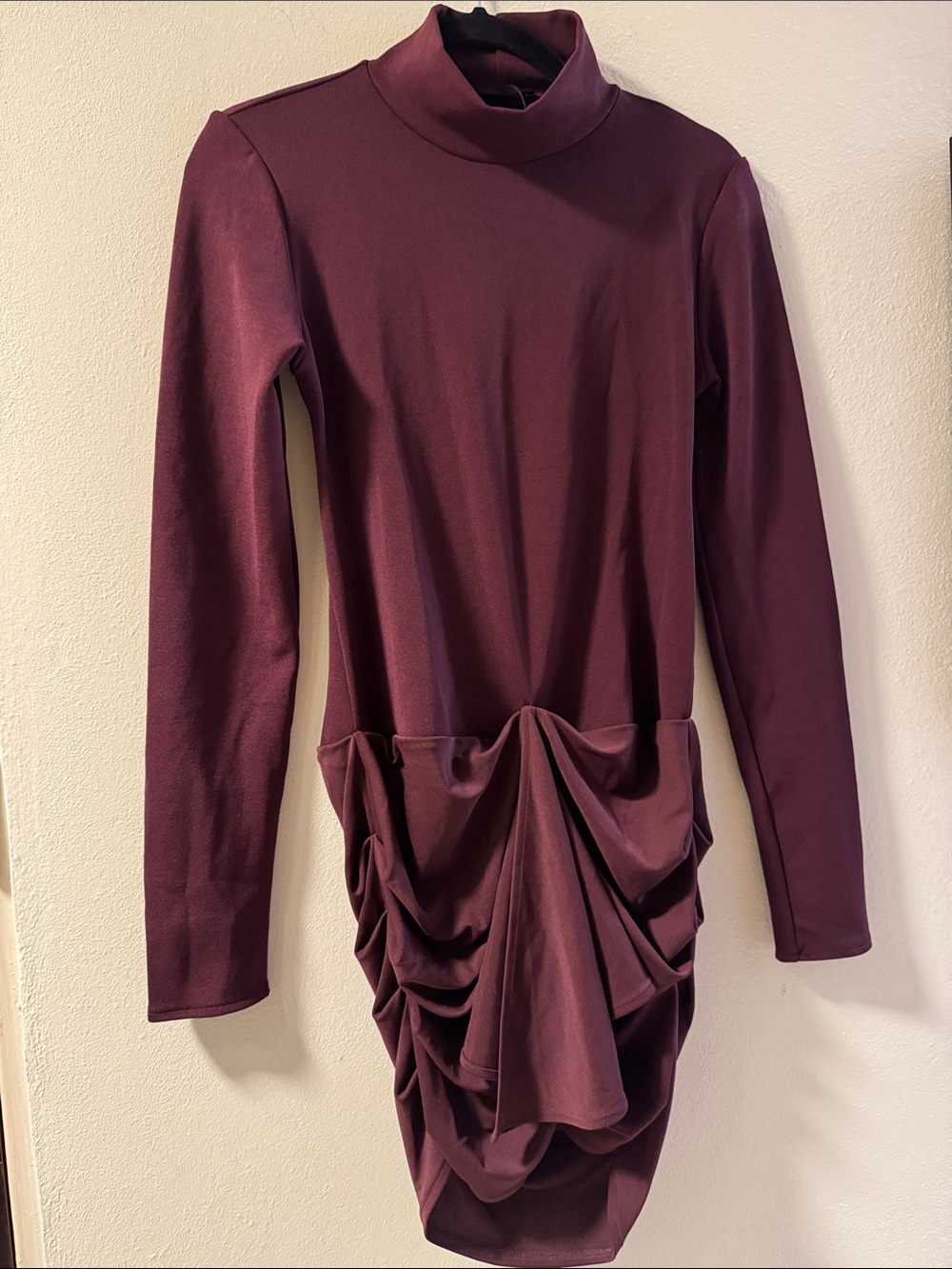 NWOT-Zara Long Sleeve Turtleneck Dress in Plum with open back.